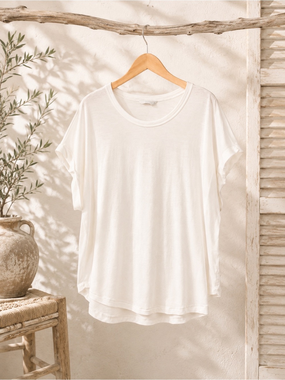 ✨ Lucky Brand Bright White Sandwash Dolman Tee Relaxed Short Sleeve Top M ✨